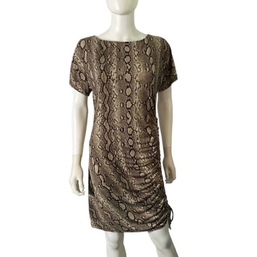 Michael Kors Snake Print Side Ruched Dress Medium